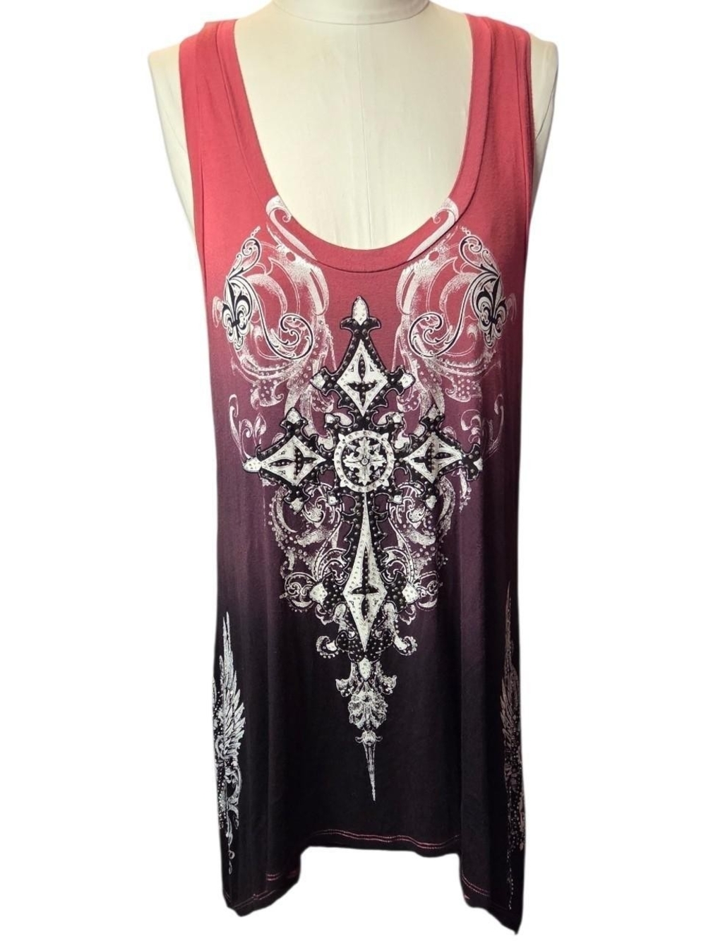 Red-to-Black Ombre Tank with White Cross